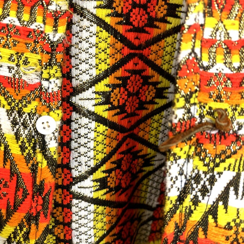 70’s Bright Orange Gold Metallic Hippie Boho Poncho Handcrafted Vtg Collectible - Picture 9 of 11